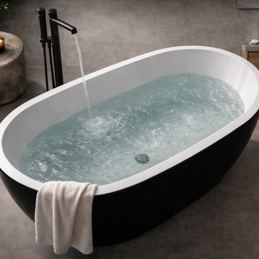 Kado Lux Petite freestanding acrylic bath 1500mm black exterior white interior