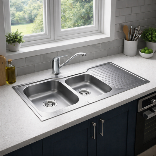 Norj 1 and 3/4 bowl stainless steel sink with drainer and chrome tap - pickup QLD